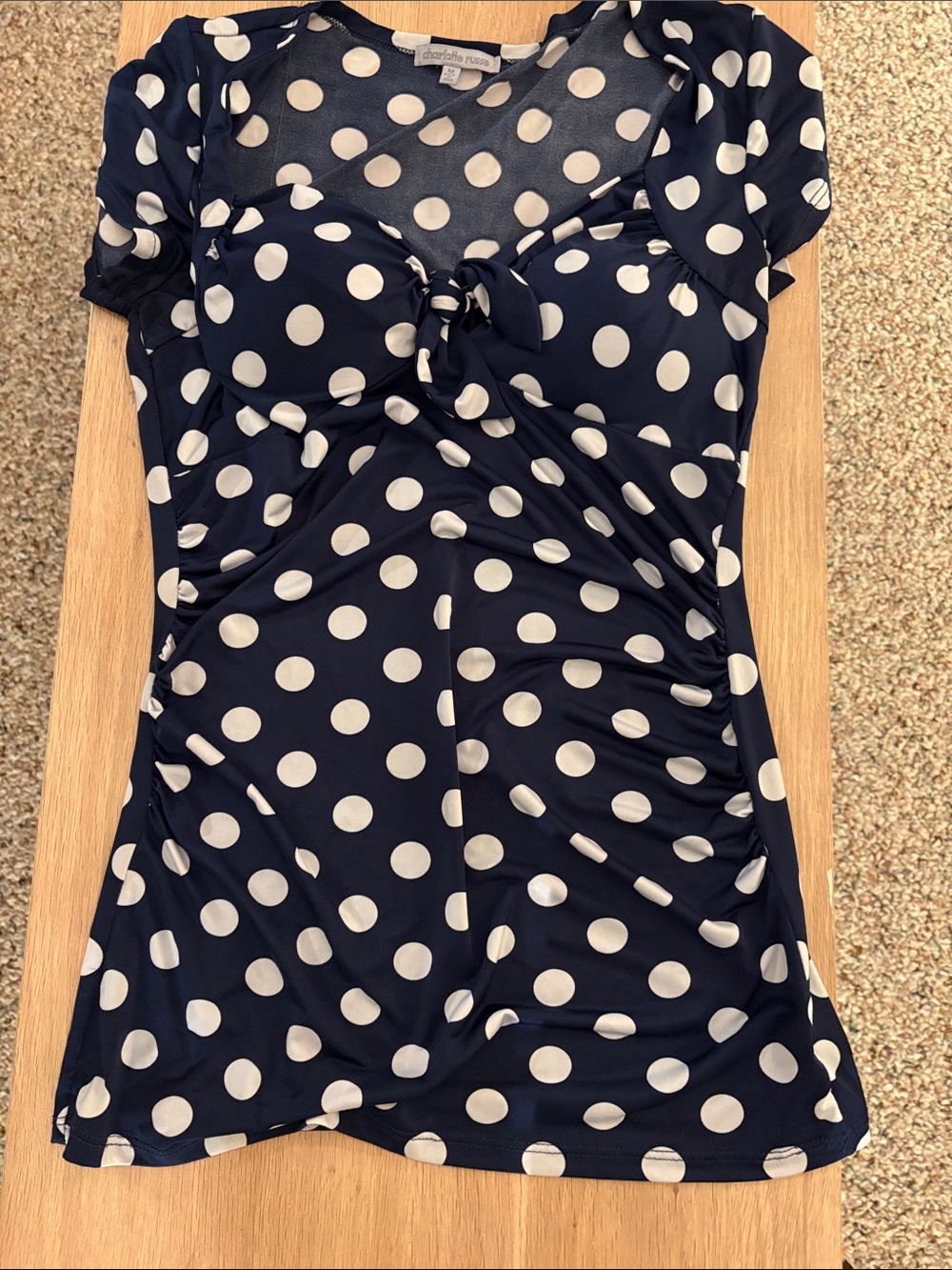 Charlotte Russe Navy and White Polka Dot Tie-Front Blouse
